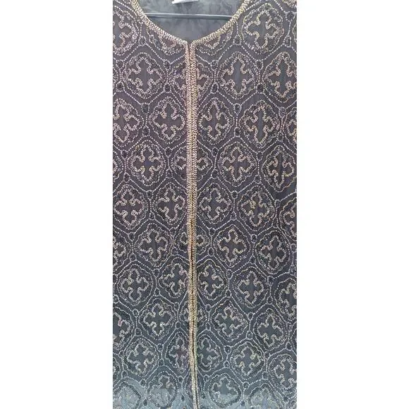 Vintage Stenay Black & Gold Silk Beaded Blazer Jacket | Women's Size Large Glam - Picture 6 of 9